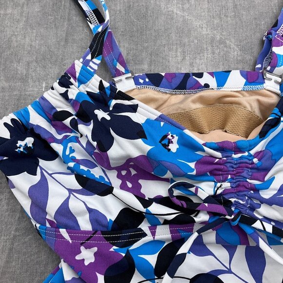 Lands End Tankini Women 6DD Blue Purple Floral Drawstring Bow Bra Swim Top - Picture 2 of 7
